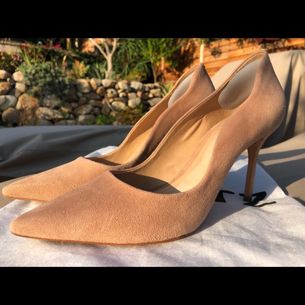 Schutz Analira Scalloped Edge Suede Nude Pumps